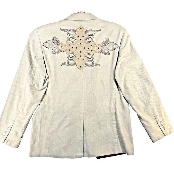 Franky Max Men's Corduroy Sport Coat L Khaki Embroidered Embellished  Motto READ - Picture 10 of 16